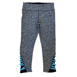 Vogo Athletica space dyed black legging turquoise ladder trim high waisted Large